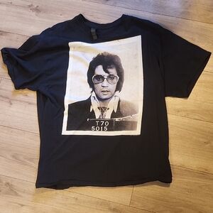 Men's Black Short-Sleeve Elvis Graphic Tee with Monochrome Photo Print - XL